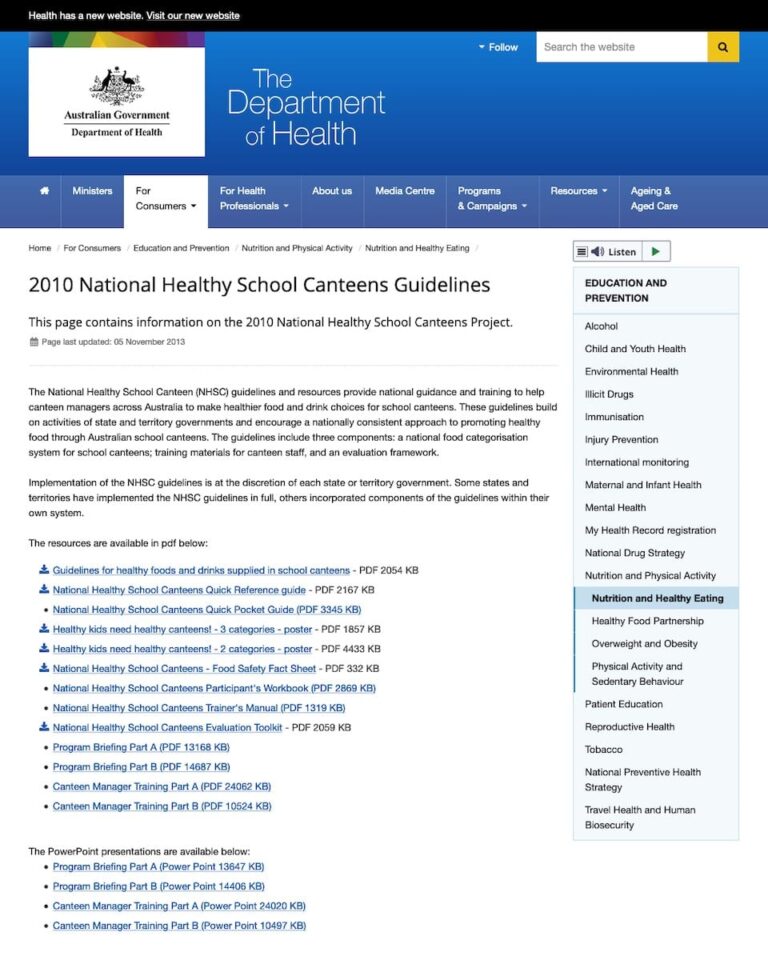 National Healthy School Canteens Guidelines Resolve to Save Lives