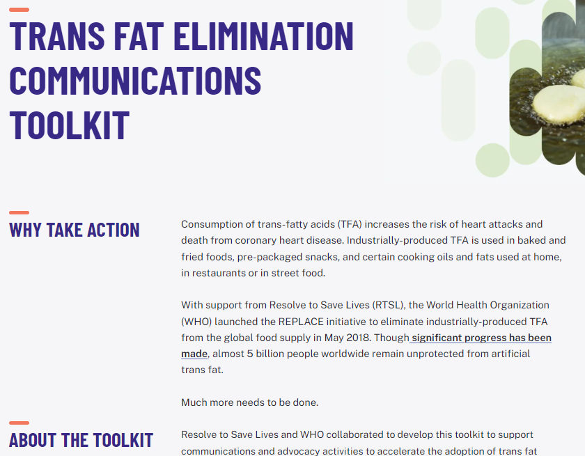 trans fat comms toolkit WHO Resolve to Save Lives