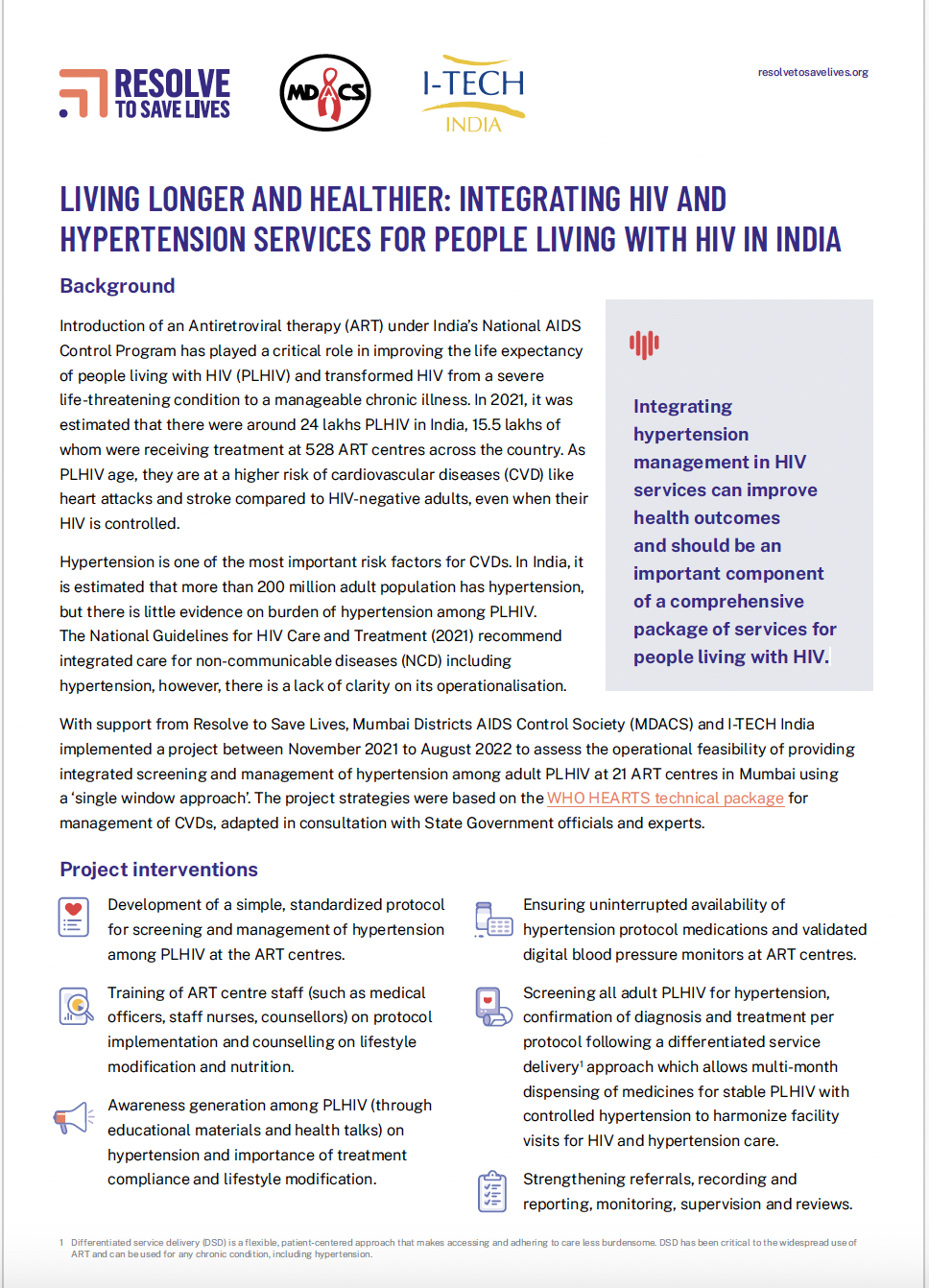 Cover image from LIVING LONGER AND HEALTHIER: INTEGRATING HIV AND HYPERTENSION SERVICES FOR PEOPLE LIVING WITH HIV IN INDIA from RTSL