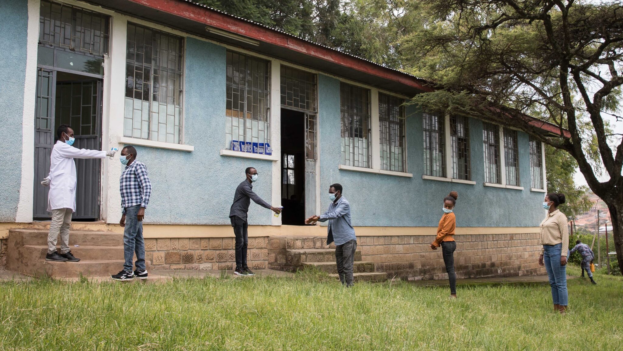 Personal protective equipment training for health care workers at a facility in Ethiopia.