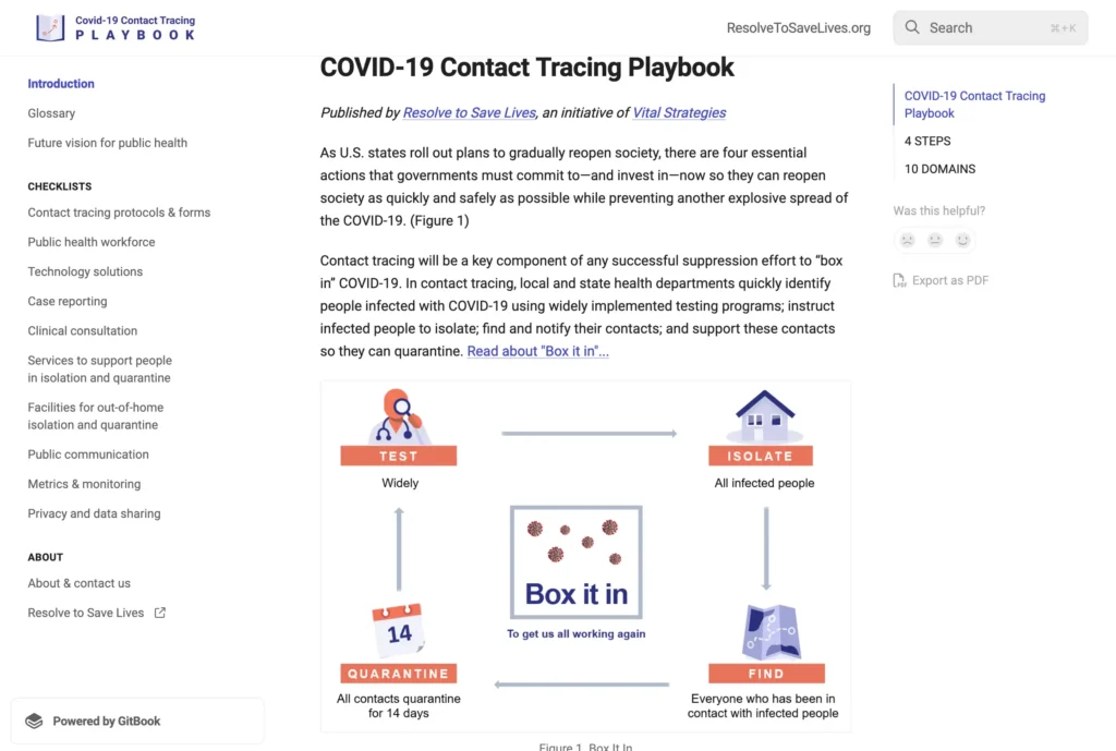 A screenshot of the COVID-19 Contact Tracing Playbook