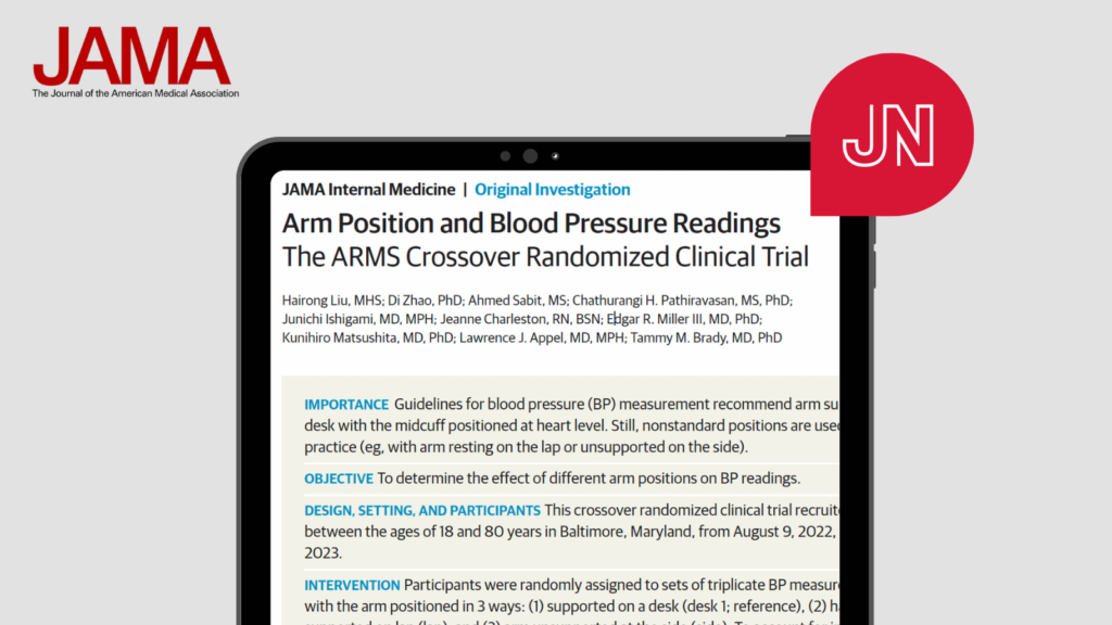 Graphic with Journal of American Medical Association's logo in top right and screenshot of front manuscript in center in a black border.