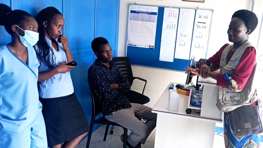 Demonstration of correct hand hygiene during an ERPHC mentorship session. Credit: Uganda Infectious Diseases Institute