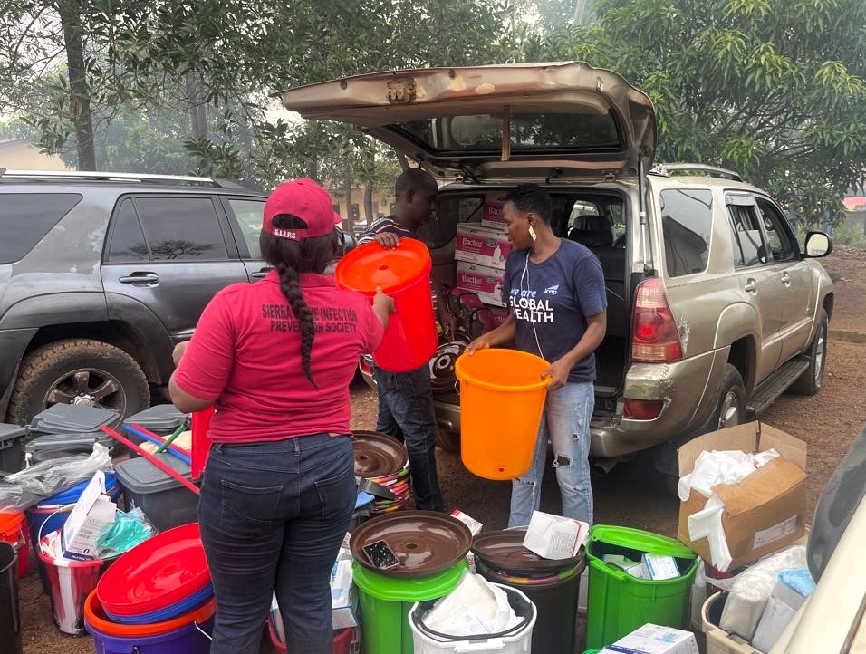 Participants in our ERPHC in initiative in Sierra Leone distribute infection prevention and control (IPC) supplies. Credit: ICAP at Columbia University