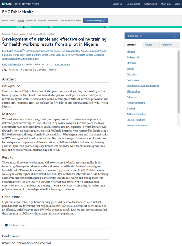 Development of a simple and effective online training for health workers: results from a pilot in Nigeria