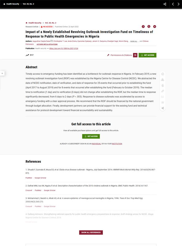 Impact of a Newly Established Revolving Outbreak Investigation Fund on Timeliness of Response to Public Health Emergencies in Nigeria