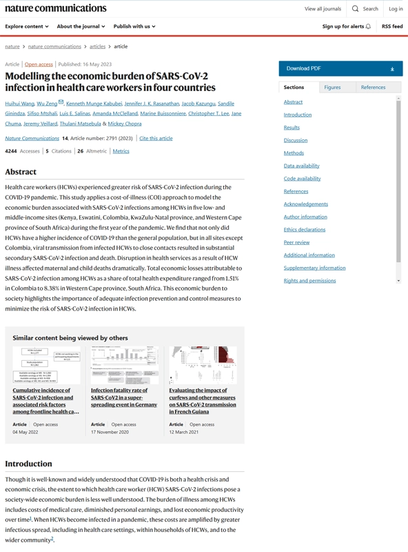 Modelling the economic burden of SARS-CoV-2 infection in health care ...