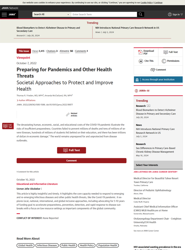 Preparing for pandemics and other health threats: societal approaches to protect and improve health