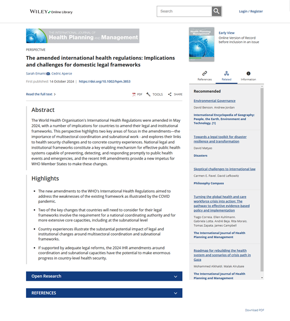 The amended international health regulations: Implications and challenges for domestic legal frameworks