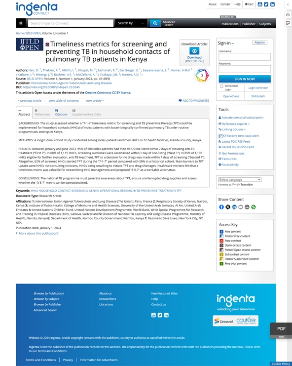 Timeliness metrics for screening and preventing TB in household contacts of pulmonary TB patients in Kenya