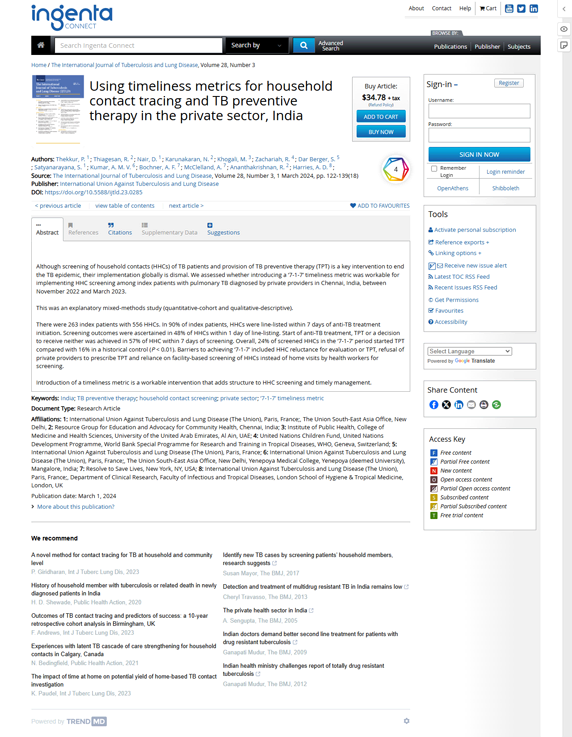 Using timeliness metrics for household contact tracing and TB preventive therapy in the private sector, India