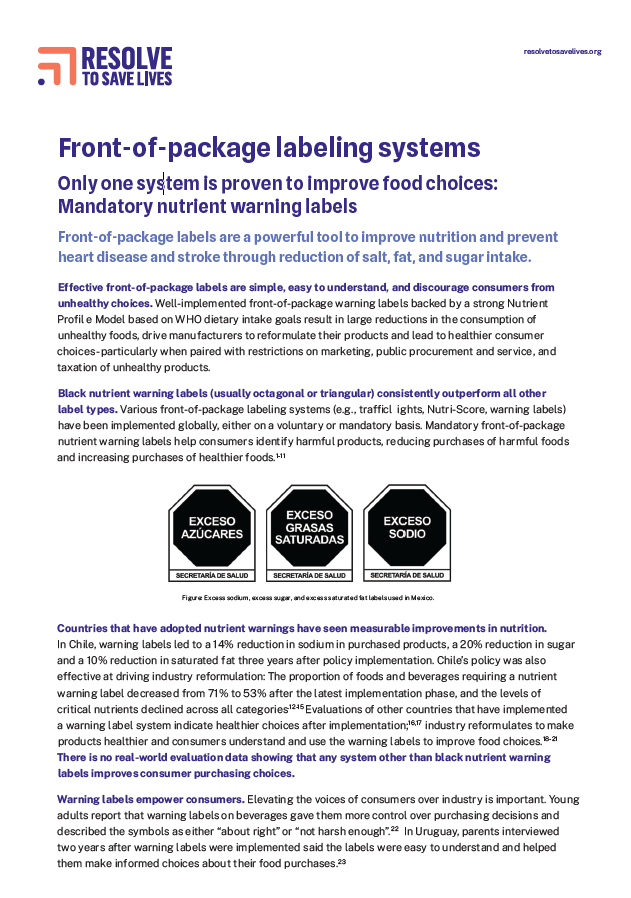 Front of package labeling systems document screenshot