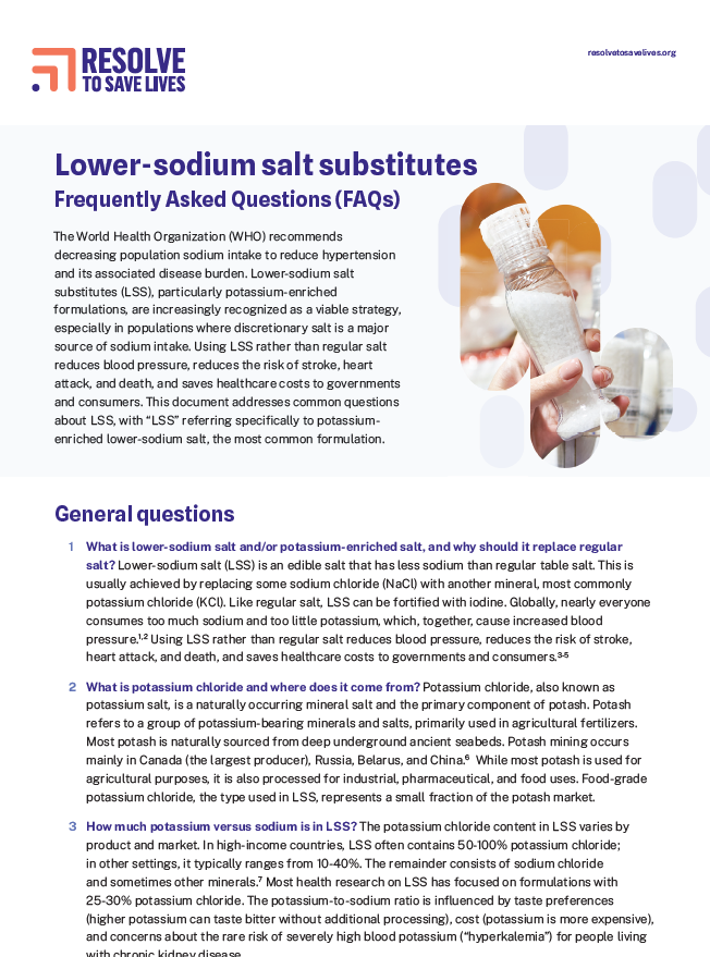 Screenshot of low sodium salt frequently asked questions pdf
