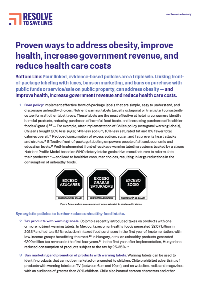 Screenshot of effective ways to address obesity factsheet