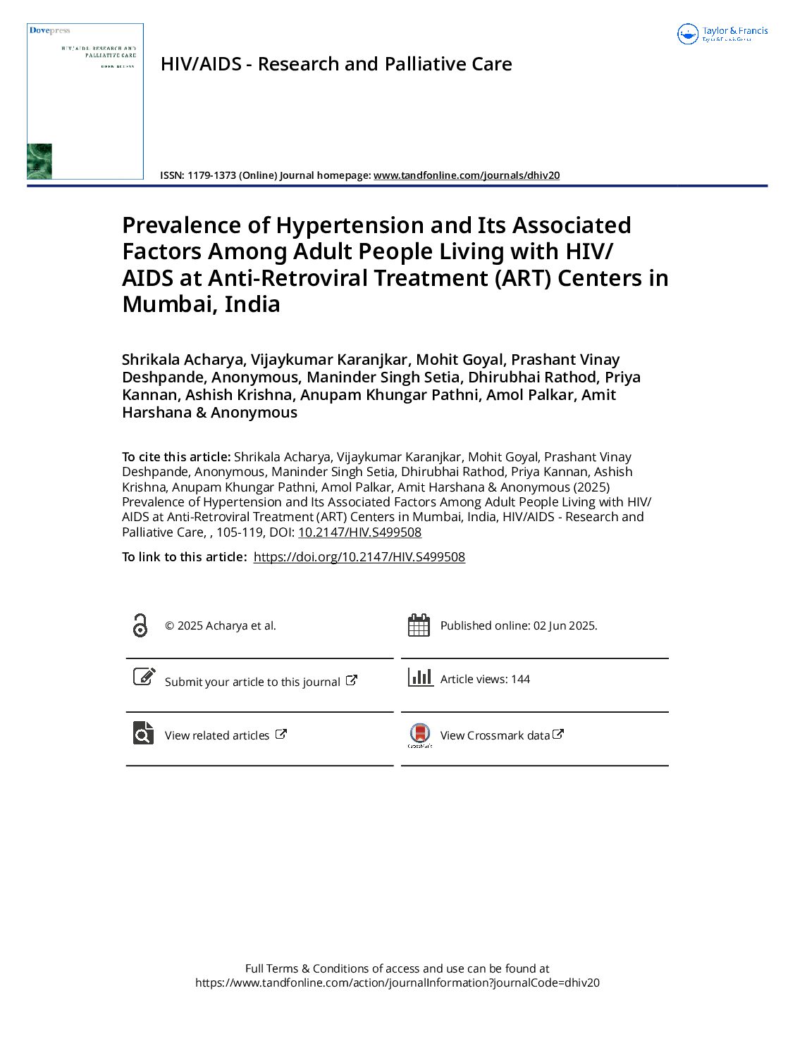 Hypertension in Adults with HIV in Mumbai