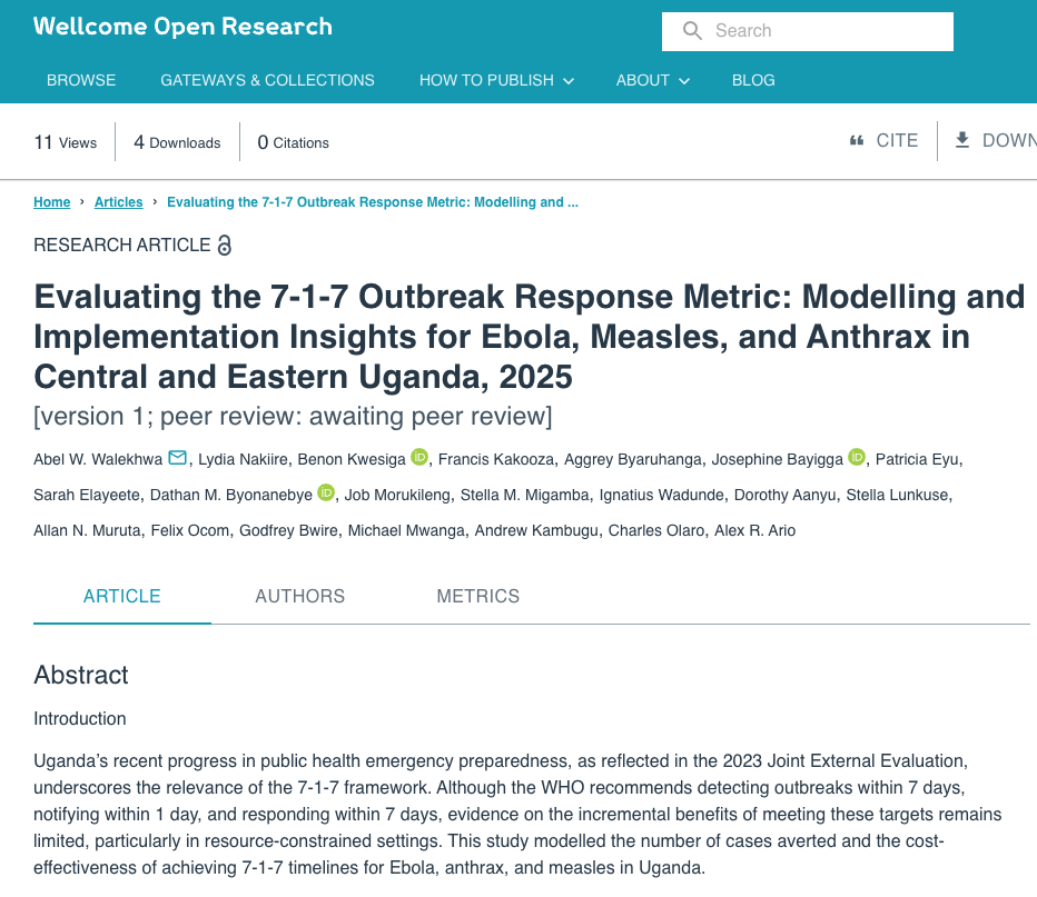 Evaluating the 7-1-7 Outbreak Response Metric: Modelling and Implementation Insights for Ebola, Measles, and Anthrax in Central and Eastern Uganda, 2025