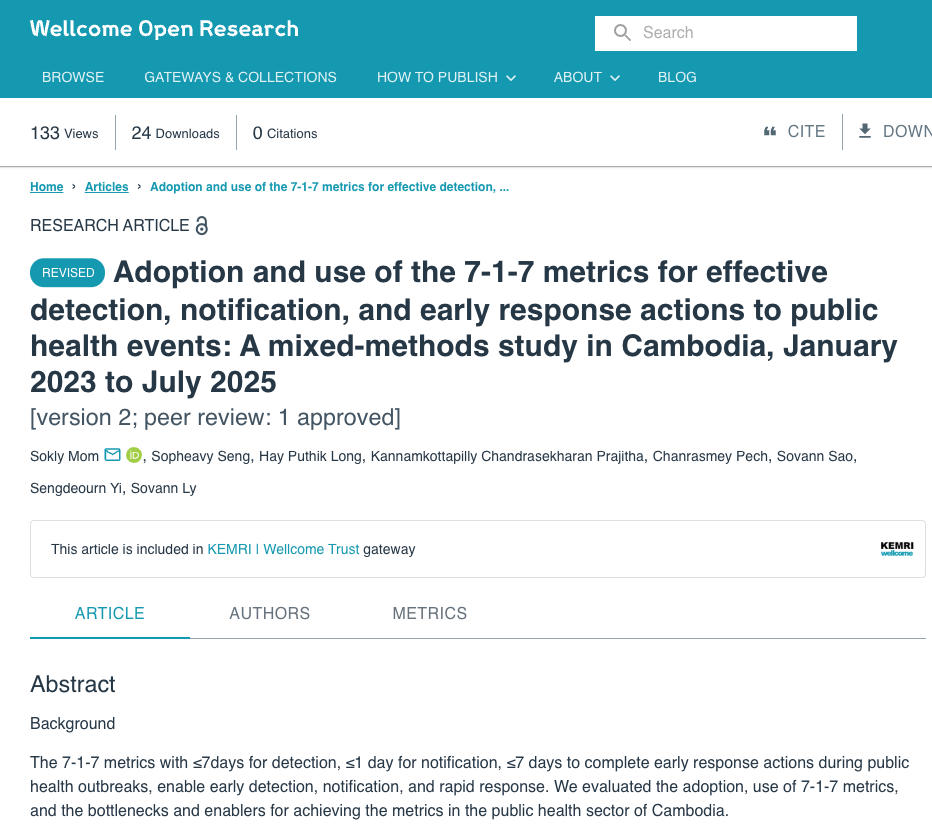 Adoption and use of the 7-1-7 metrics for effective detection, notification, and early response actions to public health events: A mixed-methods study in Cambodia, January 2023 to July 2025