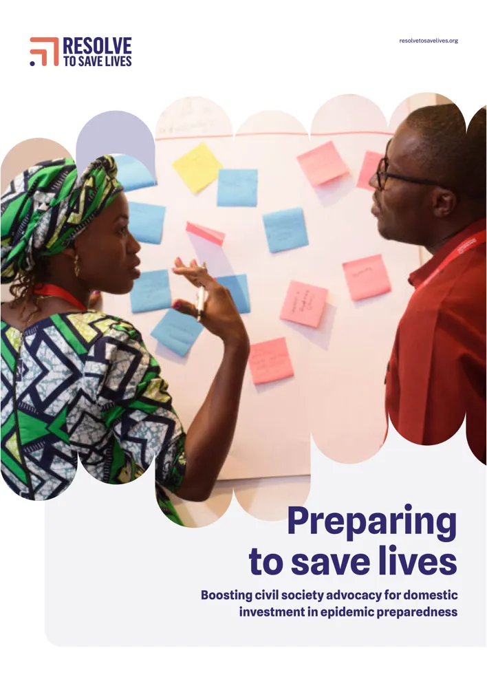 Advoacy Report cover featuring an African man and woman discussing post it notes on a wall