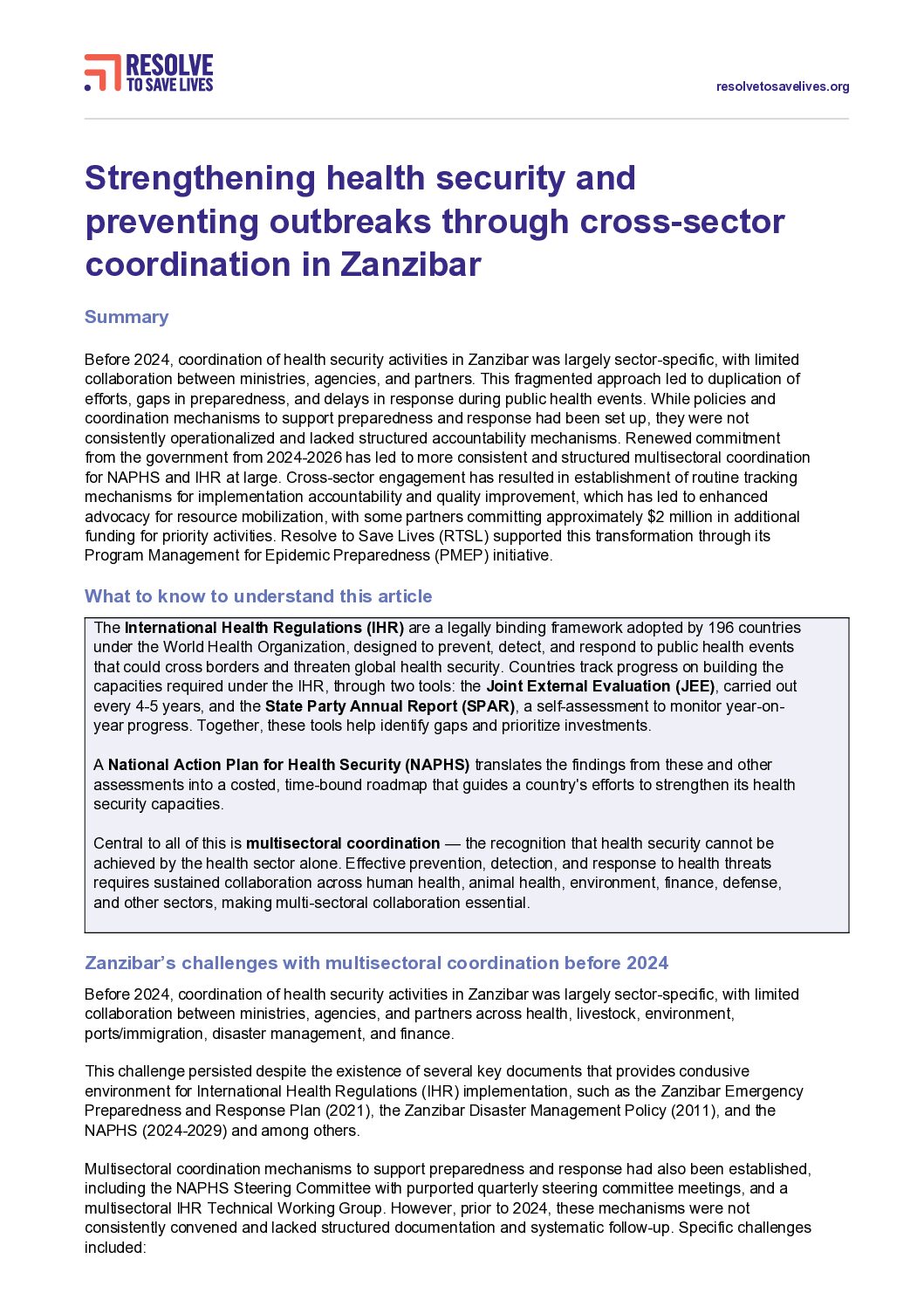 Zanzibar turns cross-sector coordination into stronger health security
