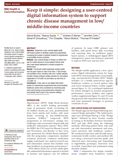 Keep it simple: designing a user-centred digital information system to support chronic disease management in low/ middle-income countries