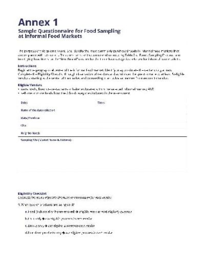 Protocol: Sample Questionnaire for Food Sampling at Informal Food Markets (English)