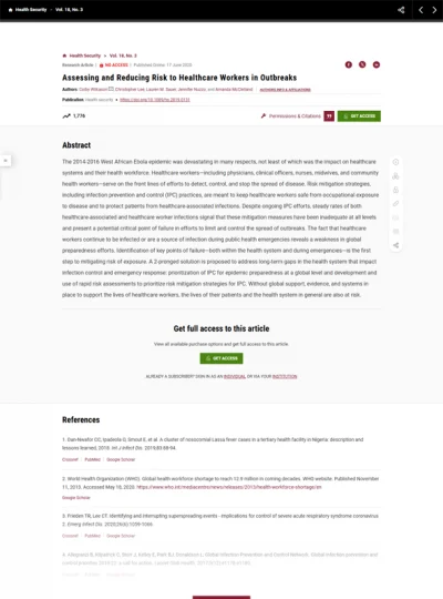 Assessing and reducing risk to health care workers in outbreaks