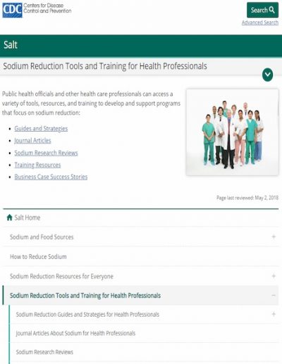 CDC Sodium Reduction Tools and Training for Health Professionals website