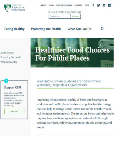 Healthier Food Choices for Public Places website