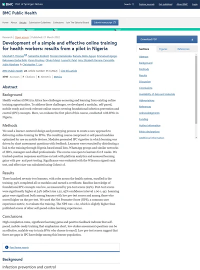 Development of a simple and effective online training for health workers: results from a pilot in Nigeria