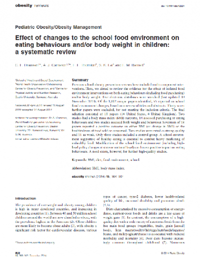 Effect of changes to the school food environment on eating behaviours and/or body weight in children: a systematic review