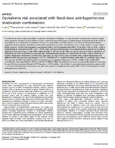Journal Article: "Dyskalemia risk associated with fixed-dose anti-hypertensive medication combinations"