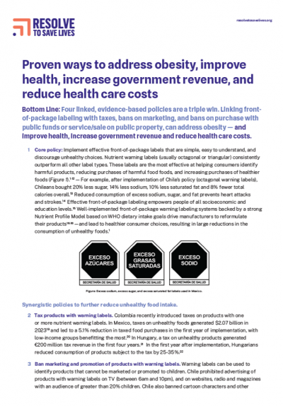Screenshot of effective ways to address obesity factsheet