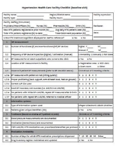Implementation tool: Baseline Facility Checklist