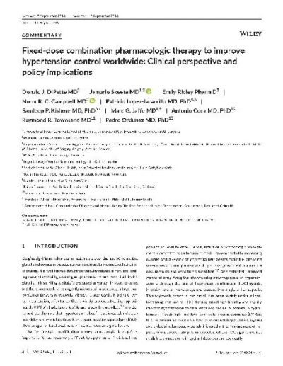 Journal article: "Fixed‐dose combination pharmacologic therapy to improve hypertension control worldwide"