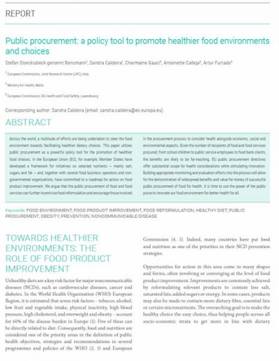 Public procurement as a policy tool to promote healthier food environments and choices