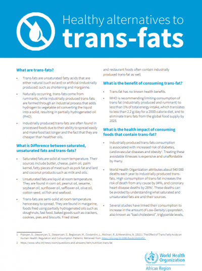 Healthy Alternatives to trans fats WHO