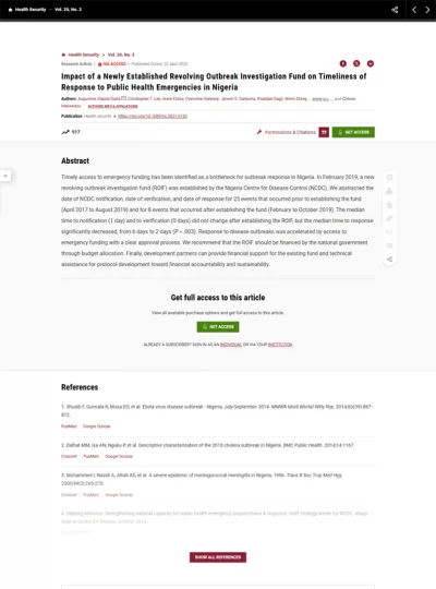 Impact of a Newly Established Revolving Outbreak Investigation Fund on Timeliness of Response to Public Health Emergencies in Nigeria