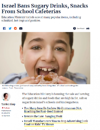 Israel Bans Sugary Drinks, Snacks from School Cafeterias
