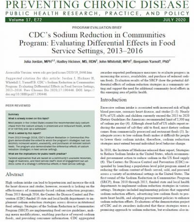 CDC’s Sodium Reduction in Communities Program: Evaluating Differential Effects in Food Service Settings, 2013–2016