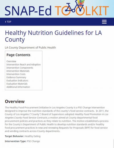 SNAP Ed Toolkit - Healthy Nutrition Guidelines for LA County website