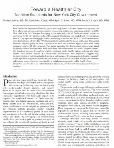 Toward a Healthier City Nutrition Standards for New York City Government