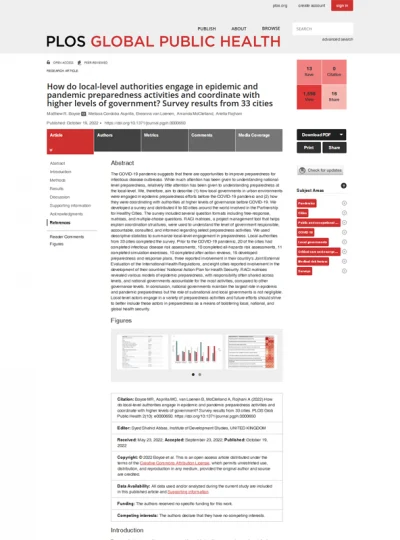 How do local-level authorities engage in epidemic and pandemic preparedness activities and coordinate with higher levels of government? Survey results from 33 cities