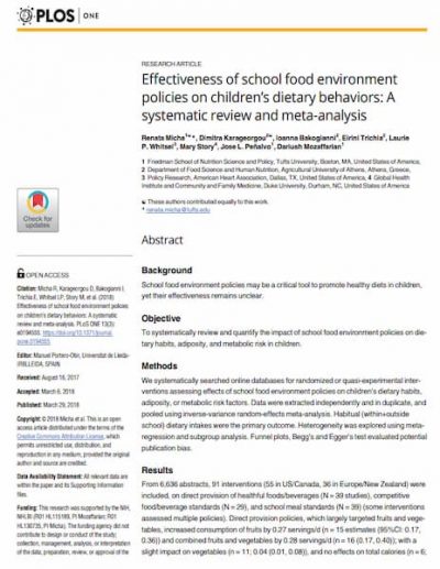 Effectiveness of school food environment policies on children’s dietary behaviors: A systematic review and meta-analysis