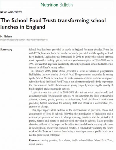 The School Food Trust: transforming school lunches in England