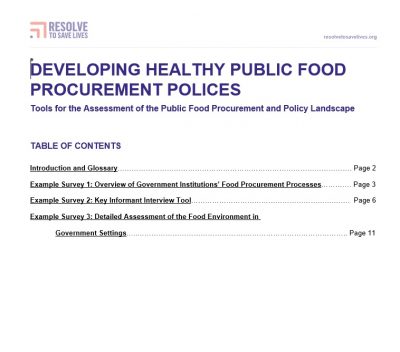 Tools for the Assessment of the Public Food Procurement and Policy Landscape
