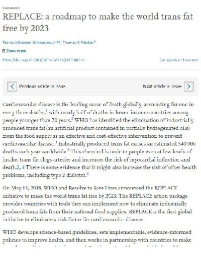 Journal article: REPLACE: a roadmap to make the world trans fat free by 2023