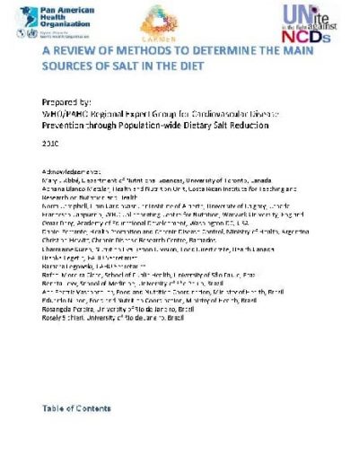 Toolkit: Review of Methods to Determine the Main Sources of Salt in the Diet