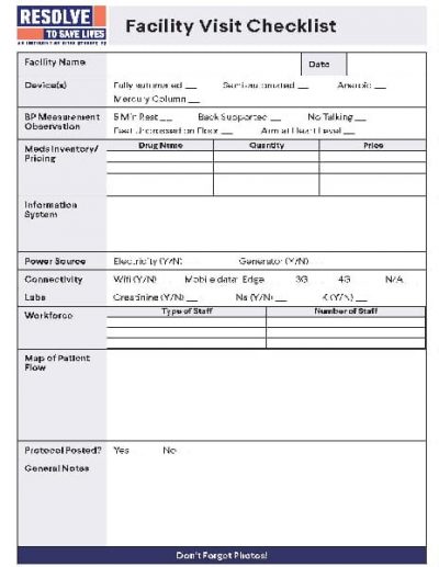 Monitoring tool: Hypertension Facility Visit Checklist