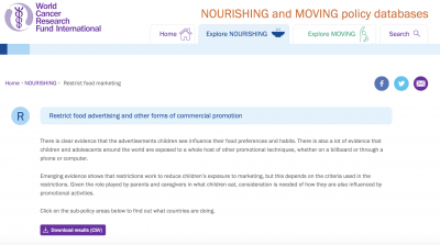 NOURISHING Database: Restrict food advertising and other forms of commercial promotion