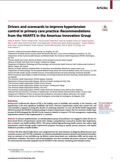 Journal article: Drivers and scorecards to improve hypertension control in primary care practice: Recommendations from the HEARTS in the Americas Innovation Group